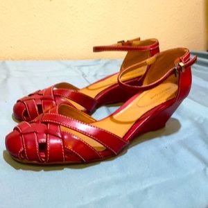 Predictions - red wedge sandals. Size 9